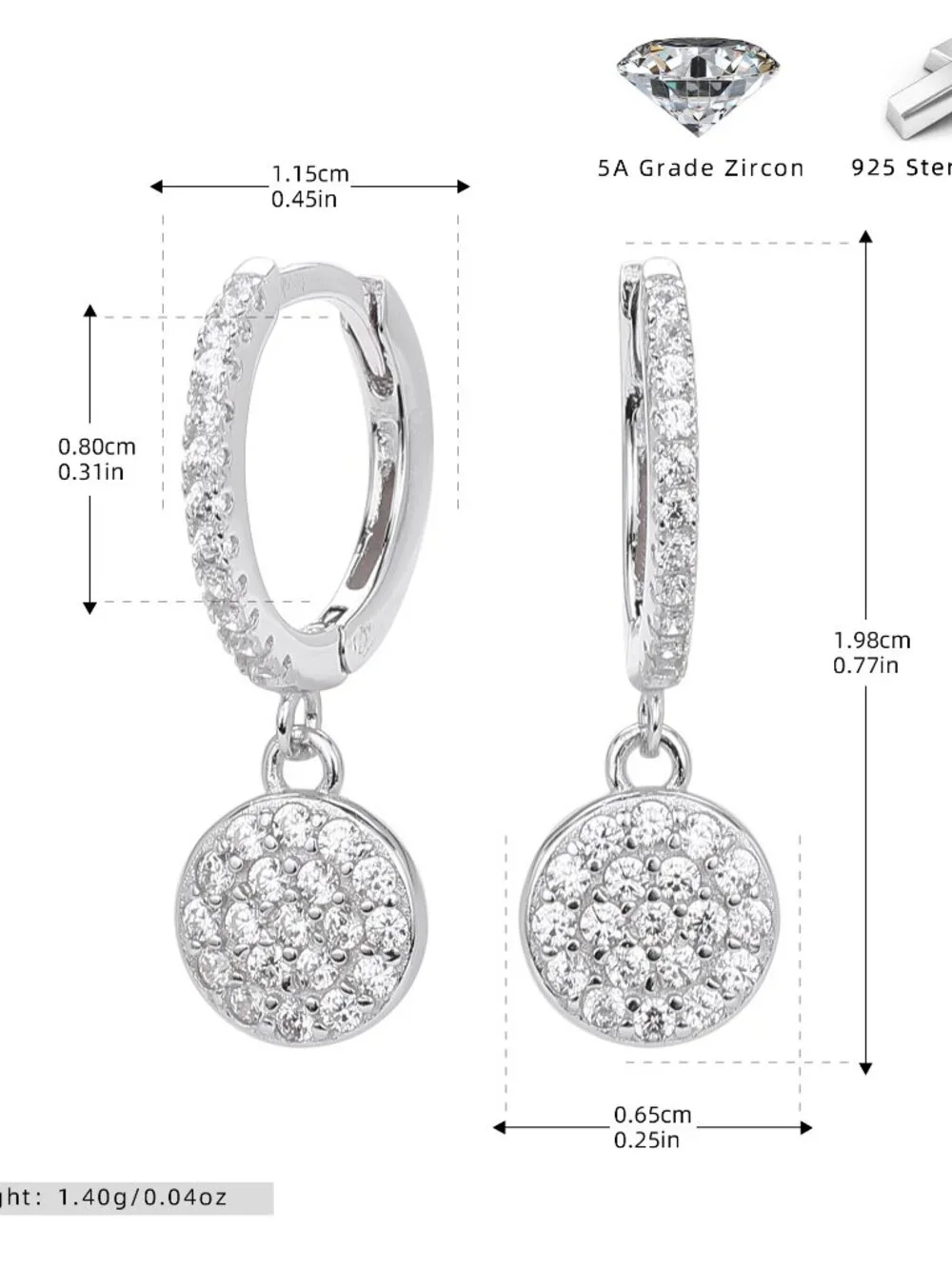 Sterling Silver Crystal Drop Earrings - White Gold Plated - Picture 8 of 11